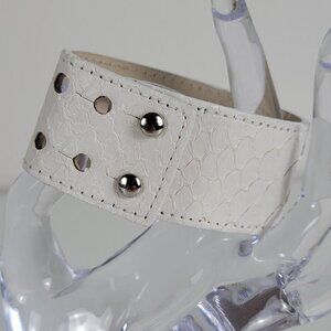 High End Designer Christopher Augmon White Leather Cuff Bracelet 6.5-7.5 In